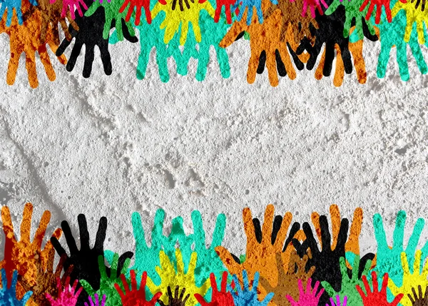 Bunte Silhouette Hände auf Zement Wand Textur Hintergrund desi — Stockfoto