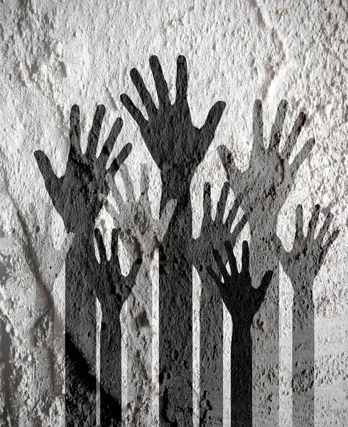 Barevné silueta ruce na cement zdi textury pozadí desi — Stock fotografie