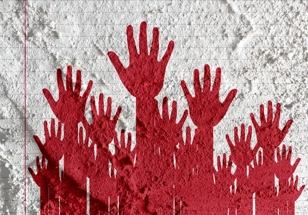 Colorful silhouette hands on Cement wall texture background desi — Stock Photo, Image