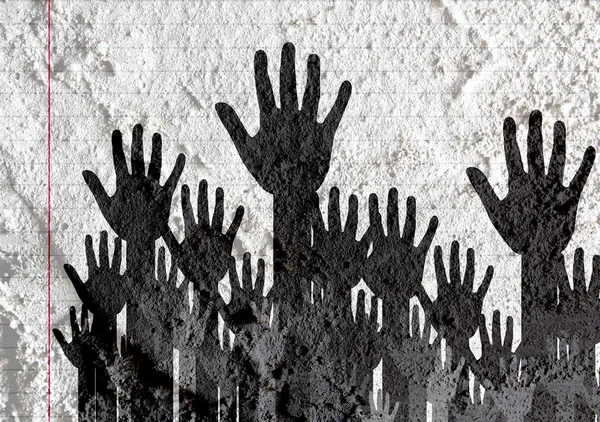 Красочные руки силуэт на цементной стене текстуры фона desi — стоковое фото