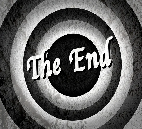 The end Movie ending screen on Cement wall texture background — Stock Photo, Image