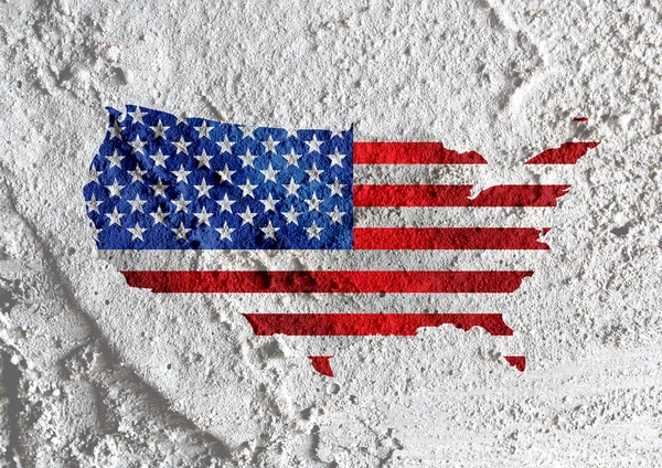 미국 지도 및 깃발에 시멘트 벽 텍스쳐 배경 디자인 — 스톡 사진