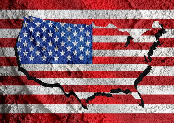 USA map and flag  on Cement wall texture background design — Stock Photo, Image