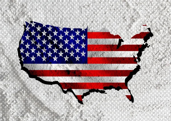 USA mappa e bandiera su cemento parete texture sfondo design — Foto Stock