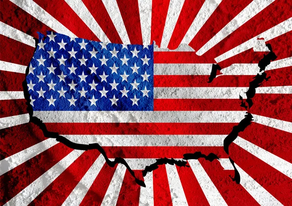 USA map and flag  on Cement wall texture background design — Stock Photo, Image