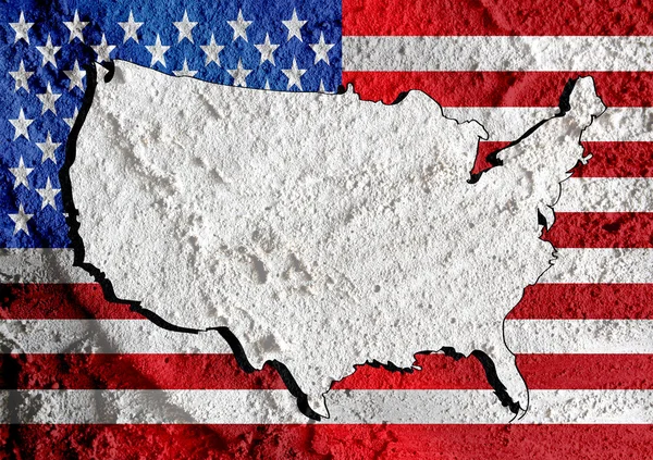 USA map and flag  on Cement wall texture background design — Stock Photo, Image