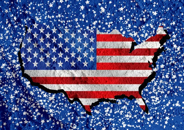 ΗΠΑ χάρτη και σημαία στο τσιμέντο τοίχο υφή σχεδίου της εκτύπωσης δαπέδου — Stockfoto