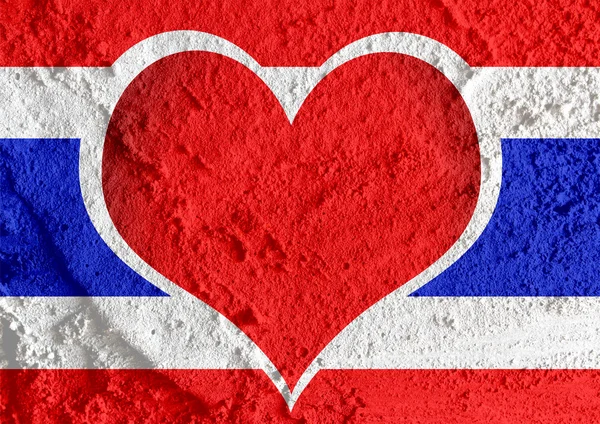 Amor Tailandia signo de la bandera símbolo del corazón en la pared de cemento textura bac — Foto de Stock