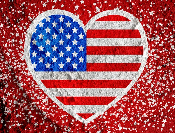 Love USA American flag sign heart symbol on Cement wall texture — Stock Photo, Image