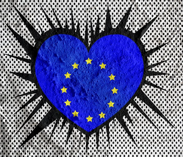 Love EU flag European union flag sign heart symbol on Cement wal — Stock Photo, Image