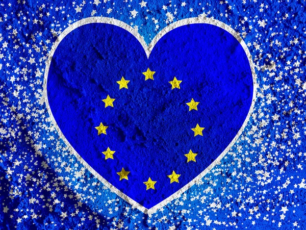 Love EU flag European union flag sign heart symbol on Cement wal — Stock Photo, Image