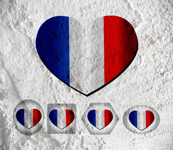 Amor Francia signo de la bandera símbolo del corazón en la pared de cemento textura backgr —  Fotos de Stock