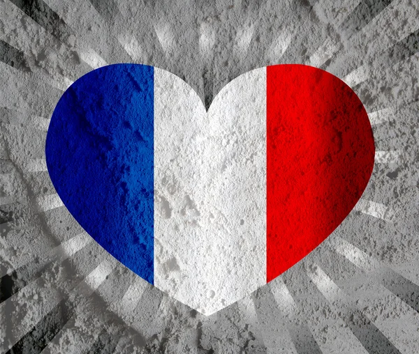 Love France bandiera simbolo del cuore segno sul cemento parete texture backgr — Foto Stock