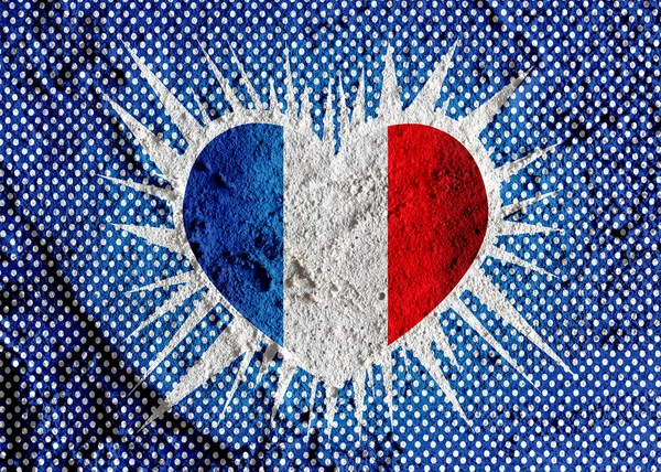 Amor França sinal de bandeira símbolo do coração na parede de cimento textura backgr — Fotografia de Stock