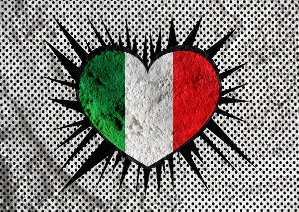 Love Italy bandiera simbolo del cuore segno sul cemento parete texture backgro — Foto Stock