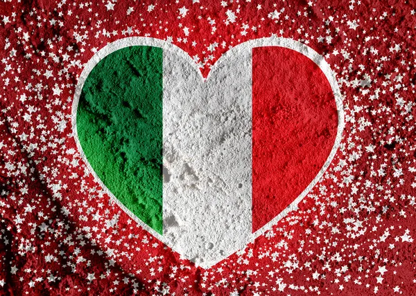 Любов прапор Італії знак серце зображена на цементні стіни текстура backgro — стокове фото