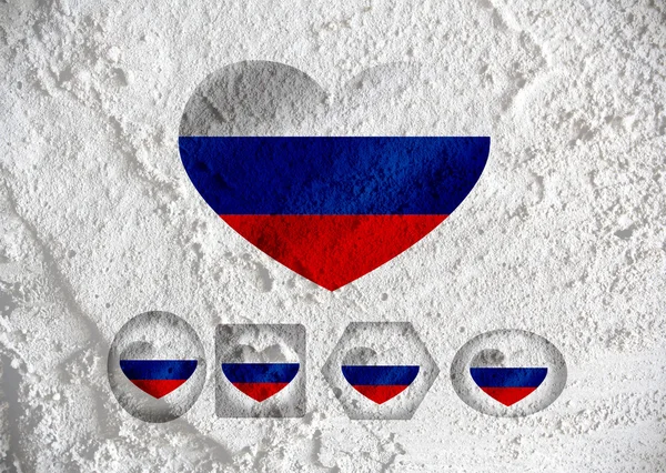 Amor Rússia bandeira sinal coração símbolo no cimento parede textura backg — Fotografia de Stock