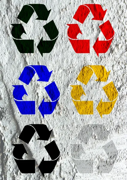 Recycler le symbole sur la texture du mur conception de fond — Photo