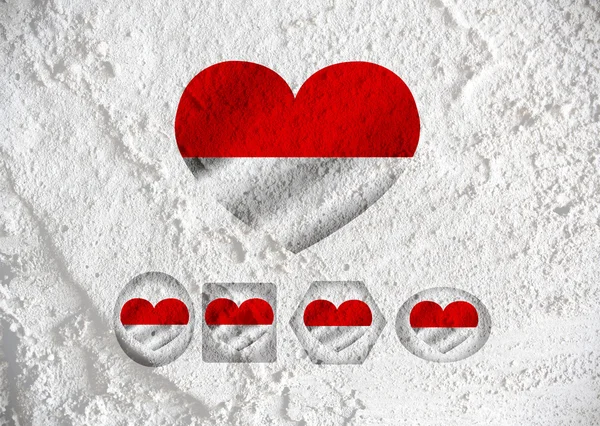 Amor Indonésia bandeira sinal coração símbolo na parede textura backgroun — Fotografia de Stock