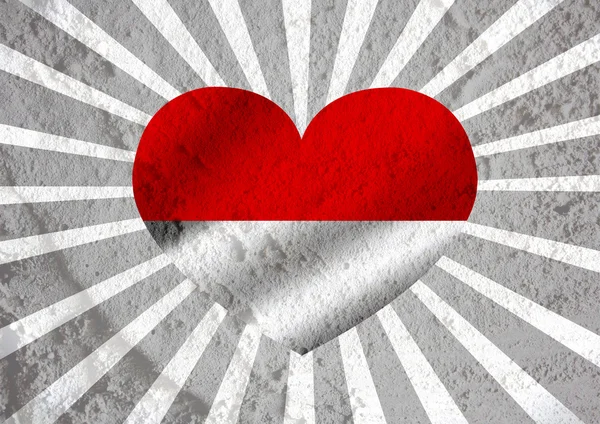 Endonezya bayrağı işareti kalp sembolü duvar dokusu adam seviyorum — Stok fotoğraf