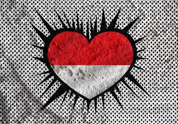 Love Indonesia  flag sign heart symbol on wall texture backgroun — Stock Photo, Image