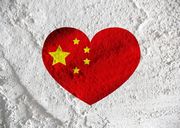 Love China flag sign heart symbol on wall texture background des — Stock Photo, Image