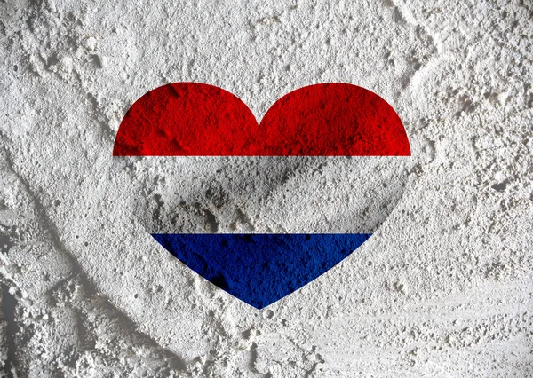 Liebe Niederländische Flagge Zeichen Herz Symbol auf Wand Textur Backgrou — Stockfoto