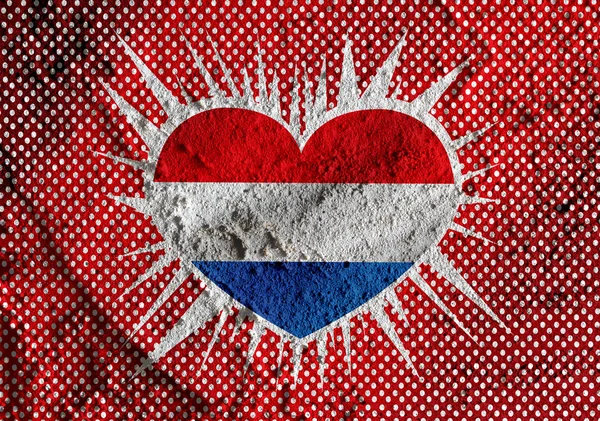 Love Netherlands flag sign heart symbol on wall texture backgrou — Stock Photo, Image