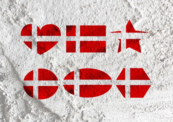 Amor Dinamarca signo de la bandera símbolo del corazón en la pared textura fondo d — Foto de Stock