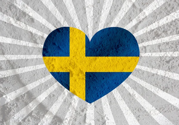 Love  Sweden flag sign heart symbol on Cement wall texture backg — Stock Photo, Image