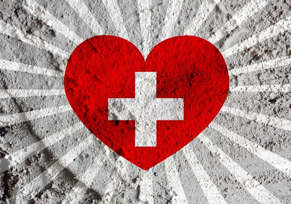 Love Switzerland flag sign heart symbol on Cement wall texture b — Stock Photo, Image