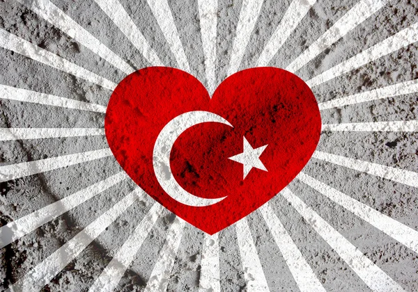 愛トルコ国旗ハート記号セメント壁テクスチャを上 — ストック写真