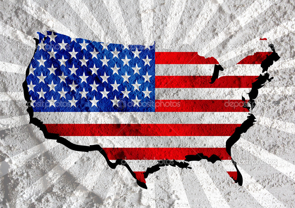 USA map and flag  on Cement wall texture background design