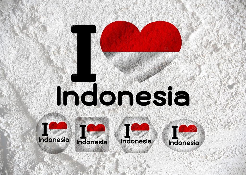 Love Indonesia  flag sign heart symbol on wall texture backgroun