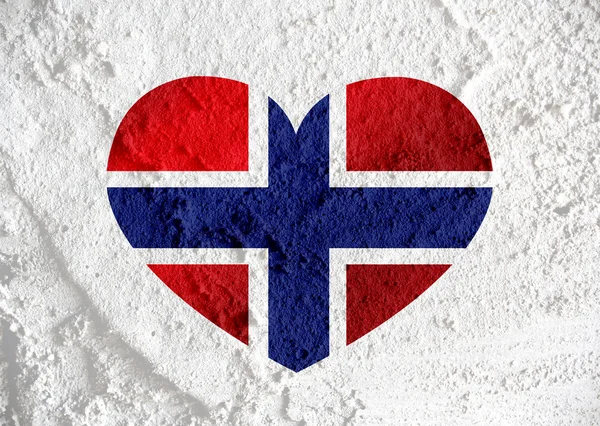 Amore Norvegia bandiera segno cuore simbolo sul cemento parete texture backg — Foto Stock