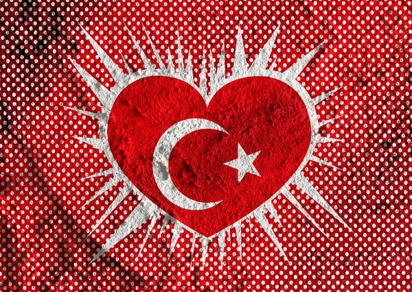 Amor Turquía signo de la bandera símbolo del corazón en la pared de cemento textura backgr — Foto de Stock