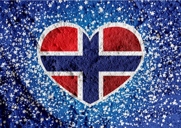 Love Norway flag sign heart symbol on Cement wall texture backg — Stock Photo, Image