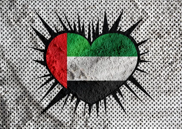 Amor Emiratos Árabes Unidos signo de la bandera símbolo del corazón en el cemento wal — Foto de Stock