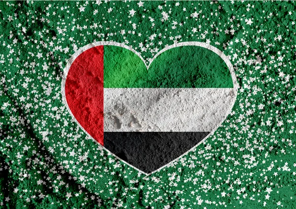 Love  United Arab Emirates flag sign heart symbol on Cement wal — Stock Photo, Image