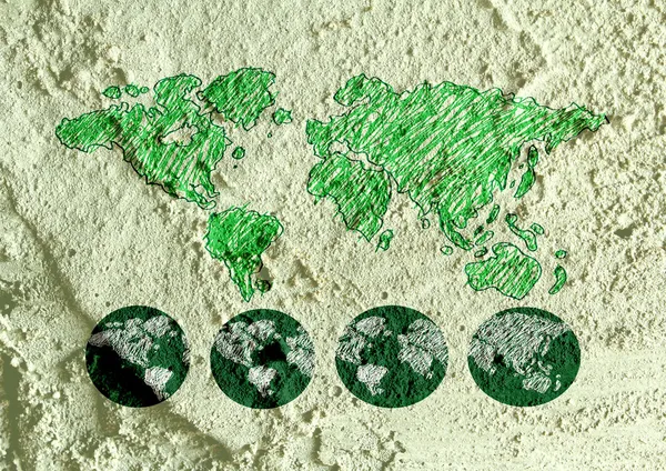 Globe ide bumi pada desain latar belakang tekstur dinding semen — Stok Foto