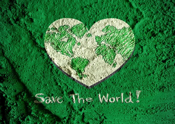 Älska världen jorden idé på cement vägg textur bakgrundsdesign — Stockfoto