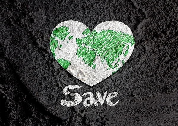 Liebe Globus Erde Idee auf Zementwand Textur Hintergrund Design — Stockfoto