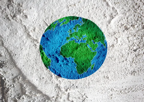 Globe earth idea   on Cement wall texture background design — Stock Photo, Image