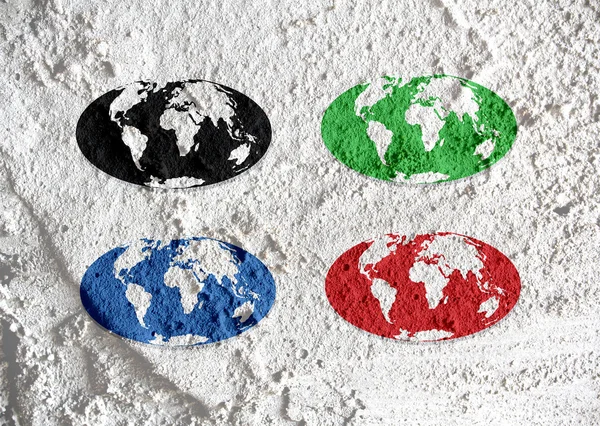 Globe ide bumi pada desain latar belakang tekstur dinding semen — Stok Foto
