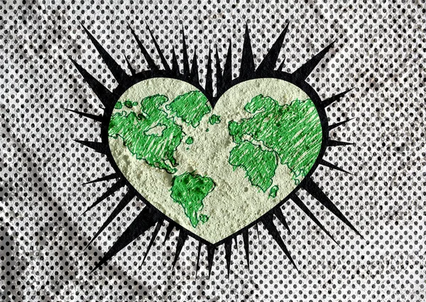 Love Globe ideia de terra no projeto de fundo textura de parede de cimento — Fotografia de Stock