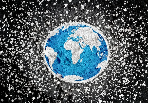 Globe earth idea   on Cement wall texture background design — Stock Photo, Image