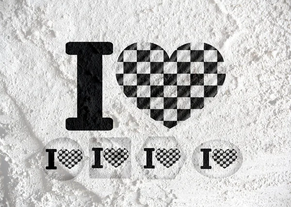 Love checkered  flag sign heart symbol on Cement wall texture ba — Stock Photo, Image
