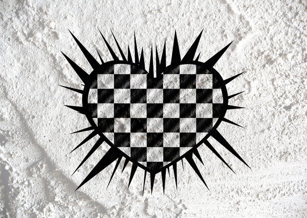 Символ сердца с клетчатым флагом на стене цемента ba
