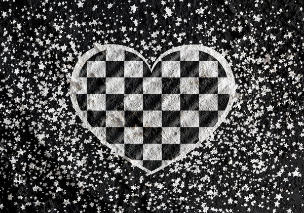 Символ сердца с клетчатым флагом на стене цемента ba
