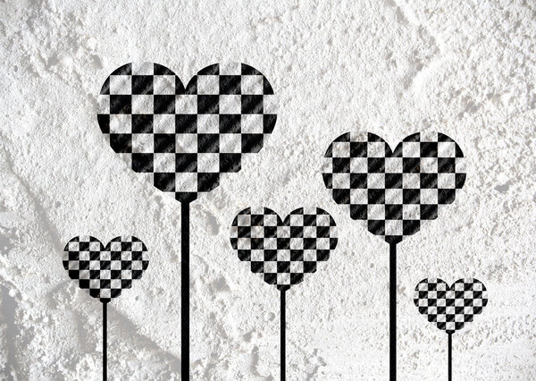 Символ сердца с клетчатым флагом на стене цемента ba
